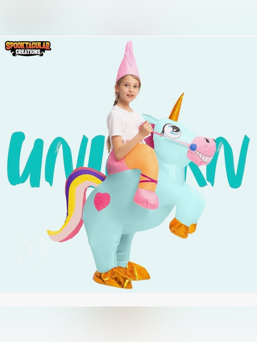 NWT Spooktacular Creations Kids Inflatable Unicorn Costume Child 7-10 YRS